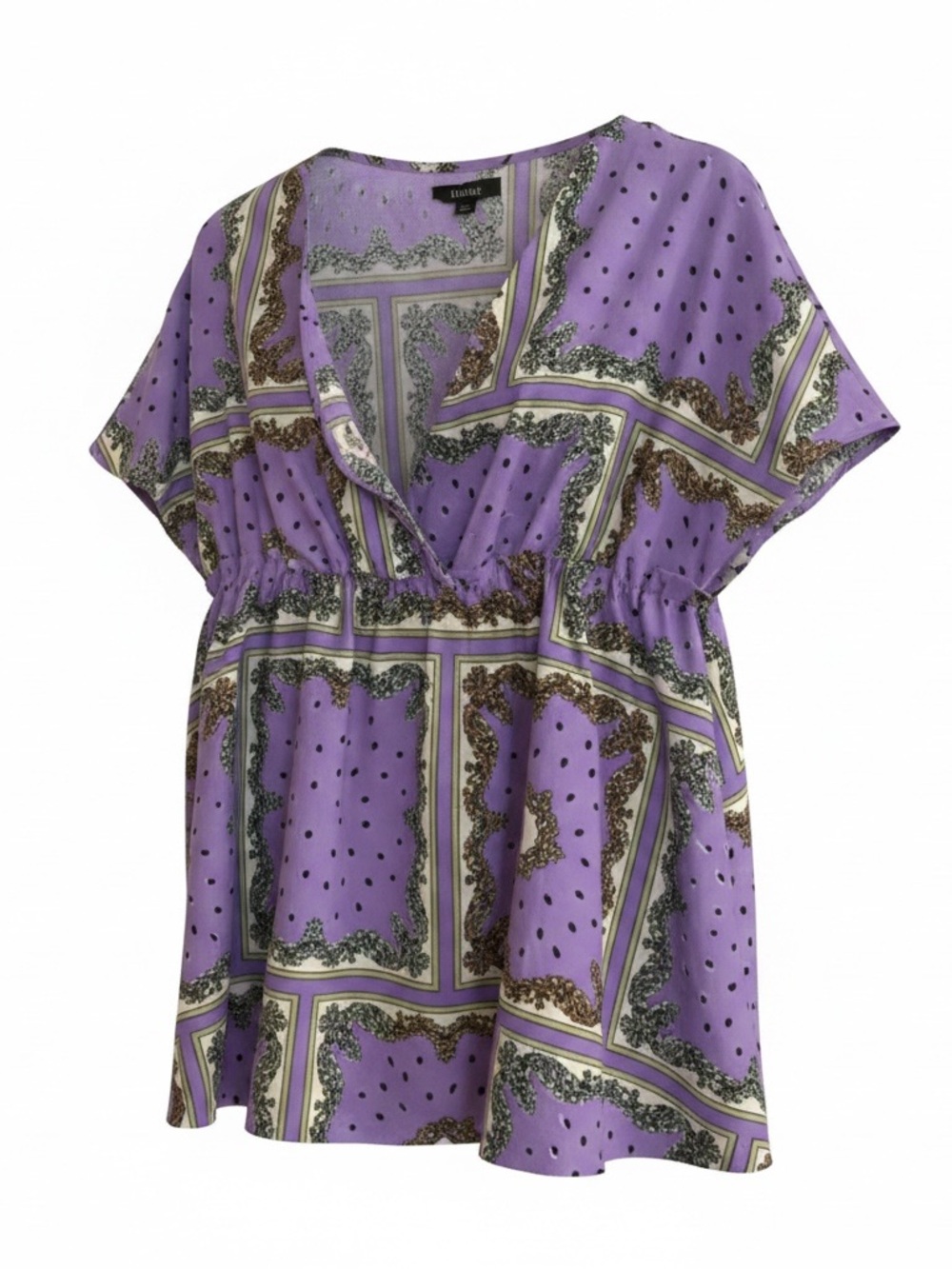 Purple Multicolor Paisley Print V Neck Babydoll Blouse